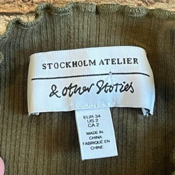 & other Stories Green Ribbed Mock Neck Top Stockholm Atelier Size 2 - Picture 4 of 10